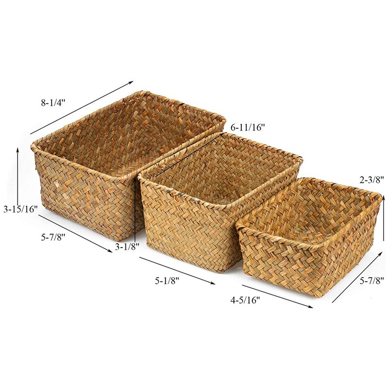 2 Cesti Portaoggetti In Alghe Marine – XXL 32x38 Cm – Cesti In Rattan Piegevoli Con Manici Per Biancheria, Piante, Giocattoli