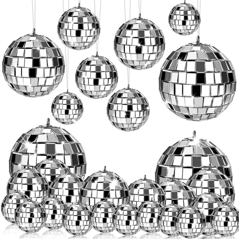 Set 24 Palline Disco Ball Per Decorazioni - Specchio Luminoso Per Albero Di Natale, Feste, Matrimoni - 12 Da 4 Cm E 12 Da 5 Cm