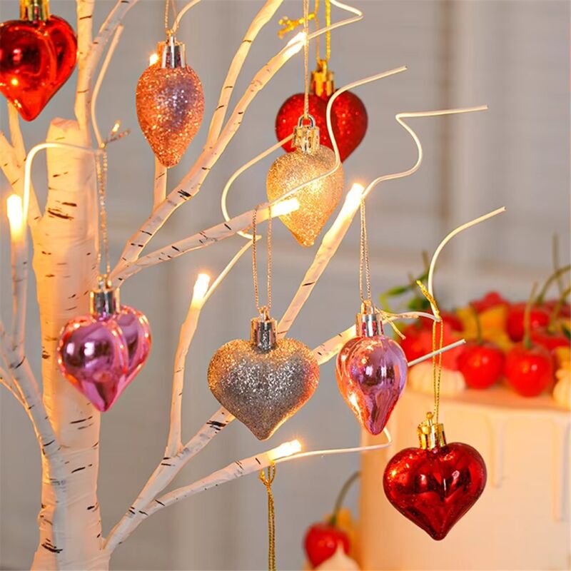 Efunly Confezione da 2 decorazioni per San Valentino con albero di betulla illuminato con ornamenti a forma di cuore, luce a batteria albero artificiale per la casa decorazione interna camera da