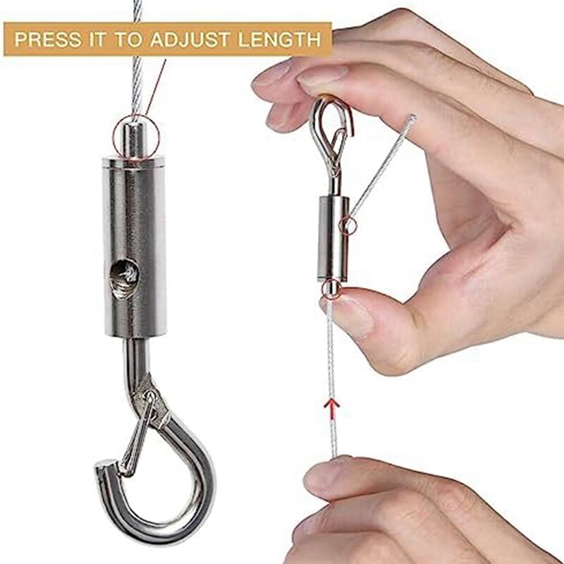 Kit Di 2 Fili In Acciaio Inox Per Appendere Quadri E Specchi - Regolabili, Con Ganci, Lunghezza 2m, Diametro 1.5mm, Portata 35kg