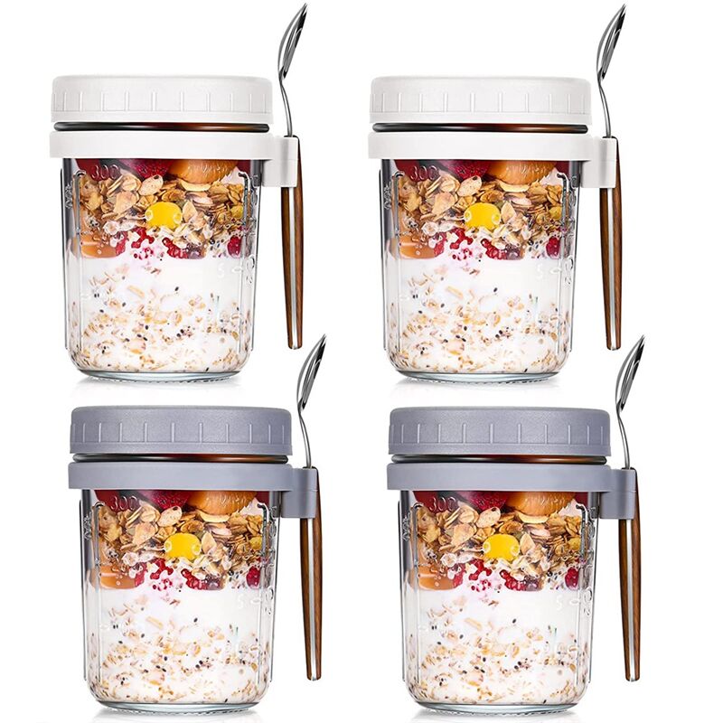 Contenitori Vetro Per Overnight Oats - Set 4 Barattoli 480ml Con