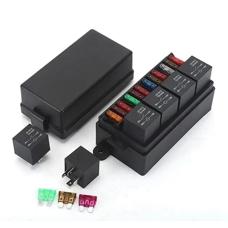 Scatola relè Fusibili, Scatola relè Ad Alta capacità con 2 relè 12VDC 30A a 5 Pin, 6 Pezzi 5A 10A 20A per Auto, Barca, Portafusibili