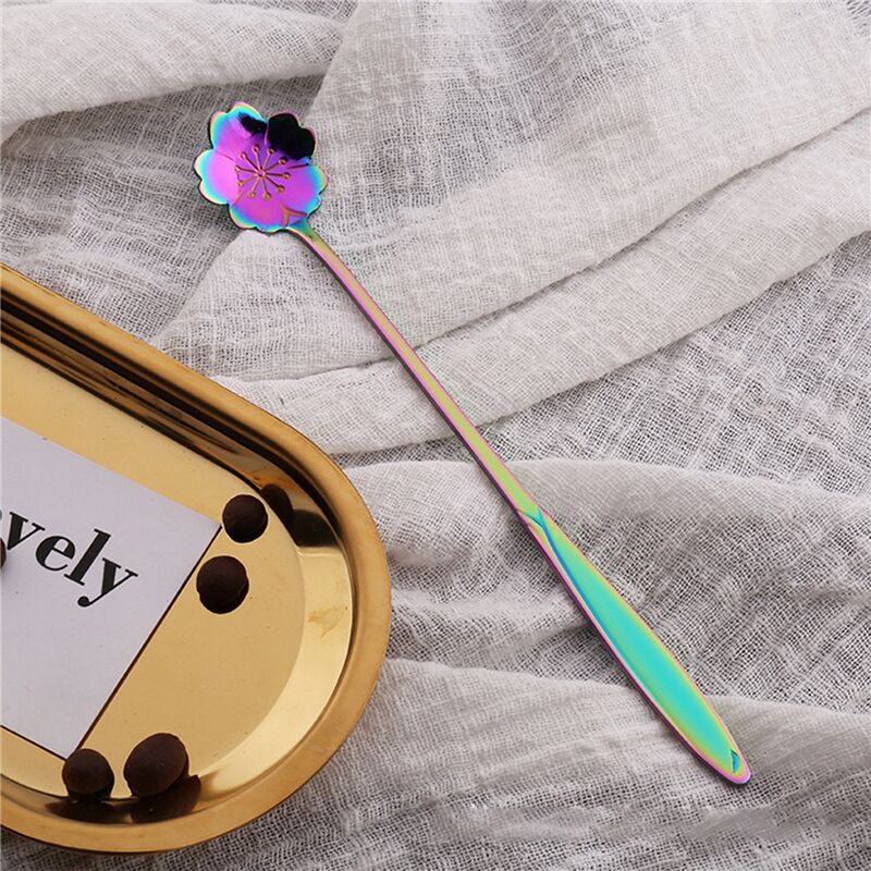 Set Di 8 Cucchiaini In Acciaio Inox NiceEshop Con Motivo Floreale – Arcobaleno Rainbow, Lunghi 12 Cm, Per Caffè, Tè, Dessert E Yogurt - 2
