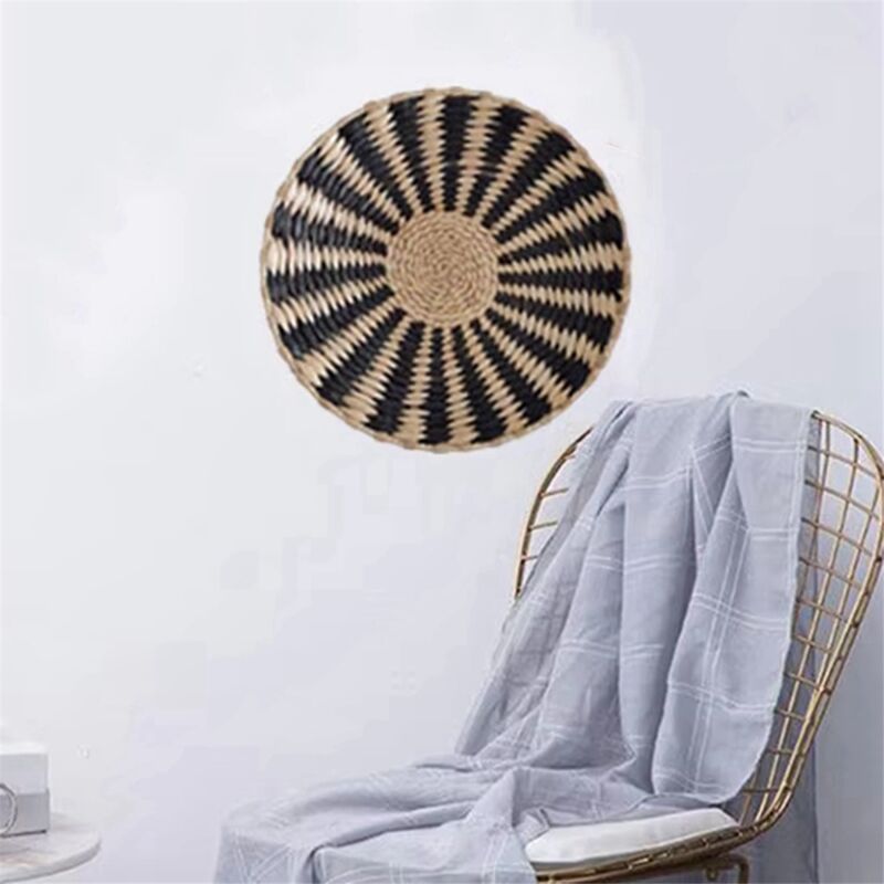 Decorazione da parete in stile bohémien, rotonda, in paglia di vimini, per camera da letto o camera da letto, rustica, da appendere, decorazione da parete, decorazione unica per Livin