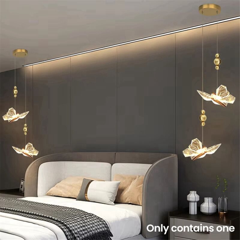 Lampadari per scale dorate per soffitti alti Lampadario a farfalla a LED Lampadari per ingresso grande foyer Sala da pranzo rotonda Lampada a sospensione sospesa per ragazze Camera da letto Soggiorno