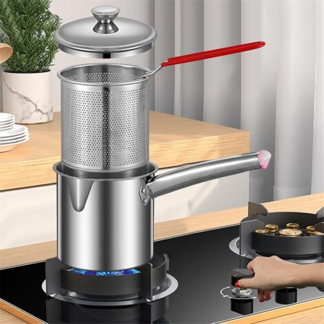 Pentola Friggitrice In Acciaio Inox 3L - Con Cestello E Coperchio Trasparente