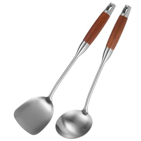 Set 2 Mestoli Da Cucina In Acciaio Inossidabile 304 – Cucchiaio Per Minestra E Mestolo Colino, Argento, 25,9 Cm, Stampaggio Integrale Antimacchia