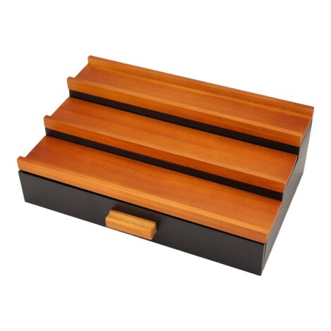 Organizer In Legno Per Colonia Uomo, Espositore 3 Ripiani Con Cassetto Segreto, Porta Profumo Da Tavolo, Regalo Per Lui, Colore Nero
