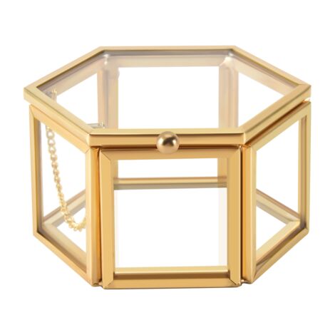 JIARI Portagioie In Vetro Dorato Esagonale – Set Da 2 Scatole Decorative Per Anelli E Orecchini, Stile Vintage