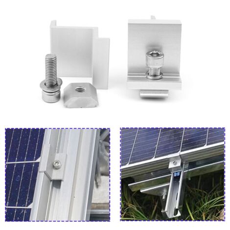 nutmanel 2 Set Supporto per Pannello Solare, Pannello Solare Kit, Regolabile Alluminio PV per 2 Pannelli Solari, Kit Staffe Fotovoltaico, 30–35mm, Piastra per Tetto Piatto, per Camper Solare, Tetto