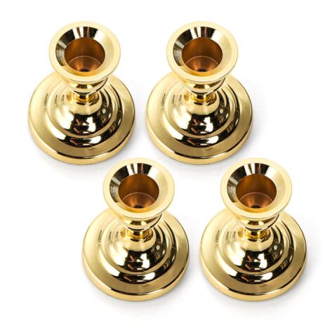 Confezione da 4 candelieri conici dorati, candelieri vintage nani in metallo corto e sottile da