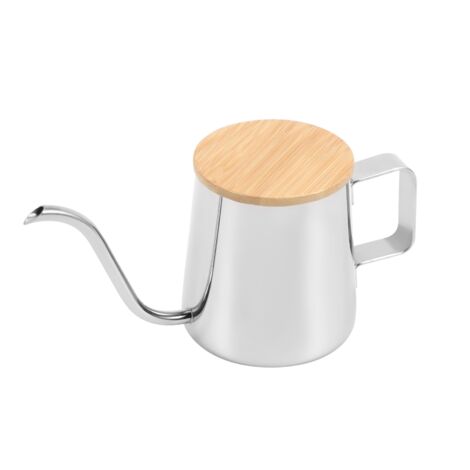 Bollitore Per Caffè A Collo Di Cigno In Acciaio Inox 304 Con Manico In Legno - 600 Ml, Beccuccio Lungo Per Versatore Lento, Per Caffè Filtro E Tè - 2