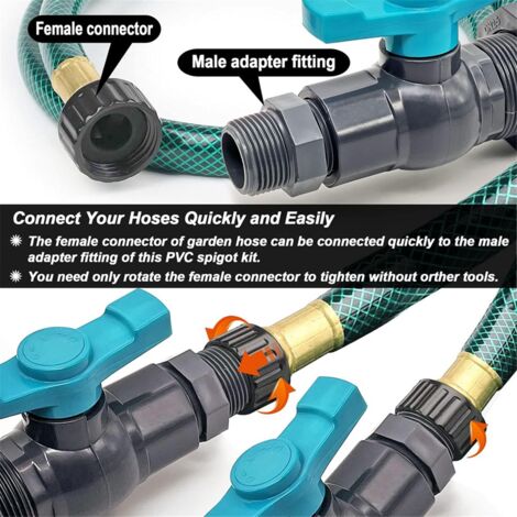 Kit Rubinetto Per Barile Di Pioggia - Alto Flusso Con Raccordo A Paratia In PVC, Attacco 3/4 GHT, Per Serbatoi E Cisterne D'Acqua - 3