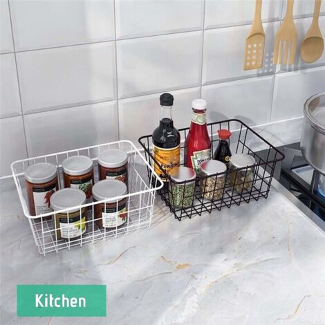 BIRDROCK HOME 3 contenitori impilabili in filo metallico, organizer per frutta e verdura, stile moderno, per dispensa, cucina, piano di lavoro, bagno, colore nero