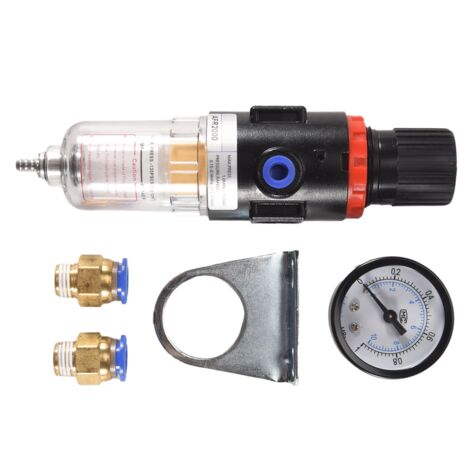 Regolatore Di Pressione Mini Per Compressore D'Aria – Filtro In Linea Con Trappola Acqua E Olio, Manometro 0-100 PSI, Adattatori G1/8 E G1/4