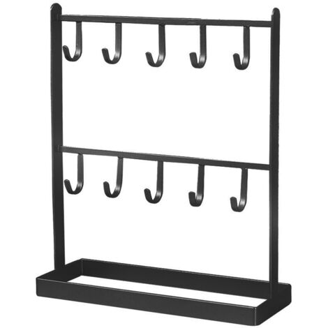 ASHATA Espositore Per Gioielli A Muro – 46 Fori In Metallo E Legno, Porta Orecchini E Collane, Organizer Nero - 4