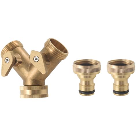 Connettore Splitter A Y Per Rubinetto Da Giardino 2 Vie Con Valvole On/Off Individuali - Kit Con Adattatori E Raccorderia Rapida
