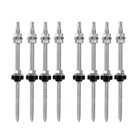 Kit 4 Viti Prigioniere M10x200 Mm In Acciaio Inox A2 Per Pannelli Solari – Regolabili, Con Piastra E Guarnizione EPDM - 3
