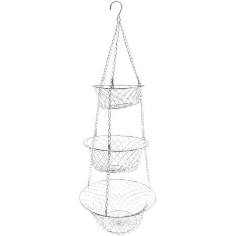 Portafrutta Boho A 3 Ripiani In Corda Di Cotone – Appendiabiti A Muro Per Frutta, Verdura, Cosmetici, Giocattoli, Lunghezza 110 Cm