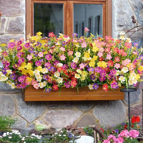 Honsoste Fiori artificiali 16 fasci all'aperto resistente ai raggi UV fiori falsi non sbiadiscono Faux plastica verde arbusti giardino veranda finestra scatola decorazione (viola