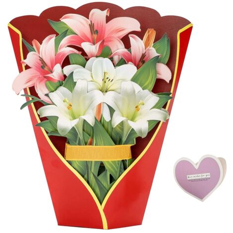 Biglietto Pop-Up 3D A Forma Di Bouquet Di Fiori – 21 Cm Con Busta E Tagliando | Regalo Per Festa Della Mamma E Compleanno Donna