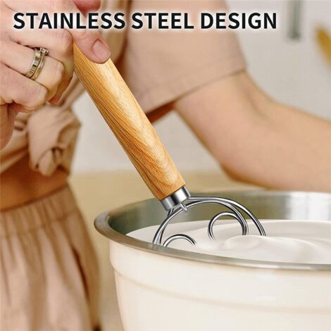 Frusta per pasta danese in acciaio inox stile olandese impasto per pane miscelatore a mano frullino a mano manico in legno utensili da cucina in acciaio inox, frusta per impasto