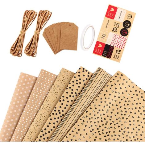 5 Fogli Carta da Regalo di Natale, 43cm*3m, Carta da Regalo Kraft