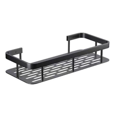 2 Mensole Doccia Adesive Senza Fori, Nero Opaco 40 Cm, Con Portasciugamani E Ganci, Acciaio Carbonio - 4