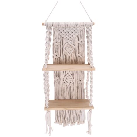 Arazzo In Macramè Fatto A Mano Con Perline Di Legno – Decorazione Murale Bohémien – 120x75 Cm (Blu)