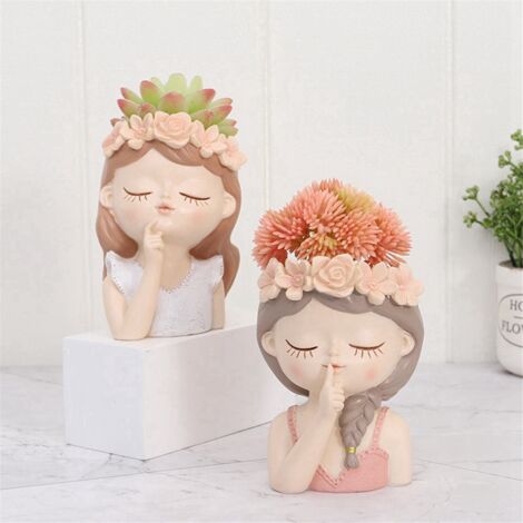 MINGZHE Vaso da fiori unico per piante da interno ed esterno, graziosa fioriera succulenta in resina con foro di drenaggio, vasi per il viso (bianco