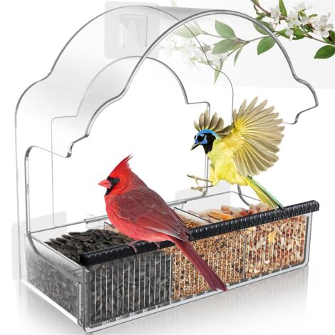 Mangiatoia per uccelli da finestra con forti ventose, design trasparente, facile da pulire e vassoio rimovibile per bird watching giardino Mangiatoia per uccelli da finestra con forti ventose, design trasparente, facile da pulire e vassoio rimovibile per bird watching giardino
