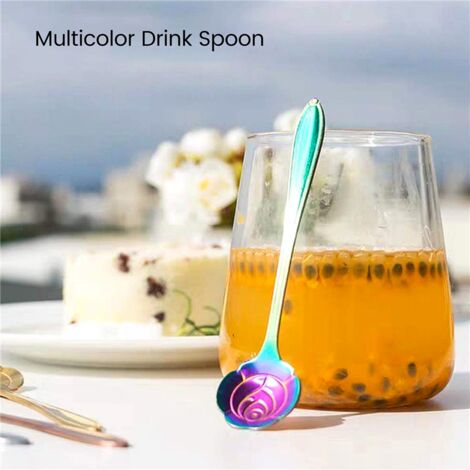 Set Di 8 Cucchiai Da Dessert In Acciaio Inox - Forme Di Fiori E Cuore - Colorati - Per Caffè, Tè E Dolci - 2