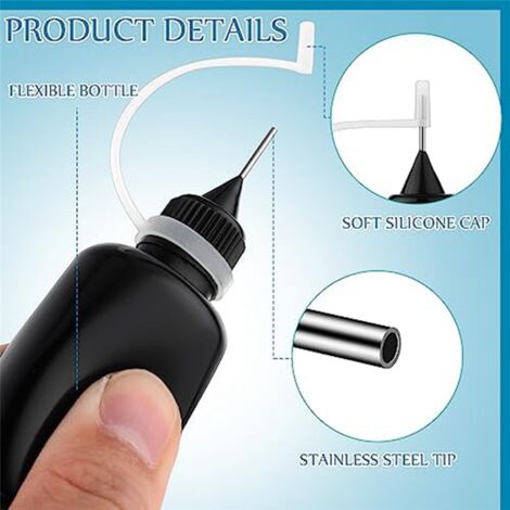 5 Flaconi Con Punta Ad Ago Da 120 Ml Per Colla E Liquidi | Applicatori Di Precisione Con 2 Mini Imbuti | Set Per Hobbistica E Fai Da Te - 3