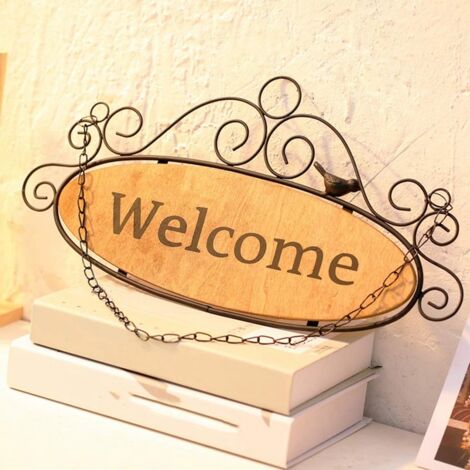 Cartello Di Benvenuto Rotondo In Legno Per Porta D'Ingresso – Decorazione Rustica Con Fiocco A Quadri E Foglie Verdi – 33 Cm – Colore Blu - 4