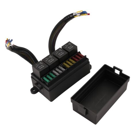 Scatola Porta Relè E Fusibili Automobilistica MACHSWON 12V, Pre-cablata Con 6 Relè Bosch 40A E 11 Fusibili ATC/ATO, Base Nylon Ignifuga
