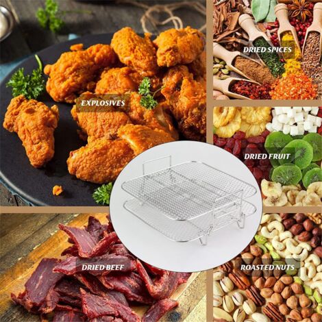 3 Pezzi Griglie Impilabili Per Friggitrice Ad Aria – Acciaio Inox 304 Con Piedini E Pinza
