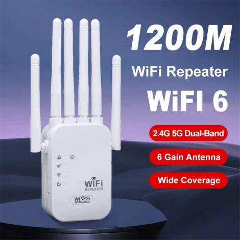 Ripetitore WiFi Potente Con 6 Antenne - Amplificatore Segnale Fino A 1200 M², 2 Porte LAN, Modalità Repeater/AP/Router