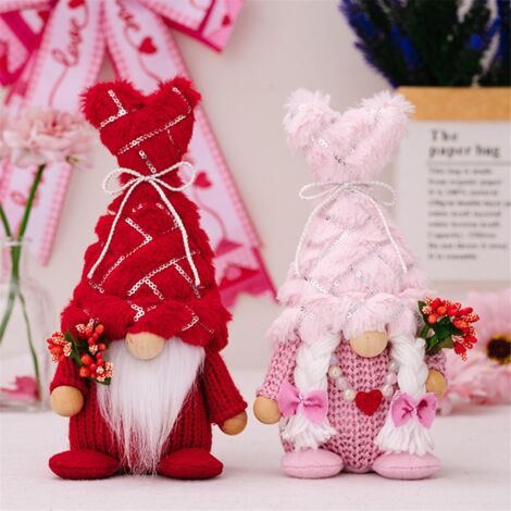 Spetebo Gnomi Natalizi Set 2 Pezzi | Con Cuore Rosa E Rosso | Decorazione Da Tavolo | Altezza 19 Cm - 6