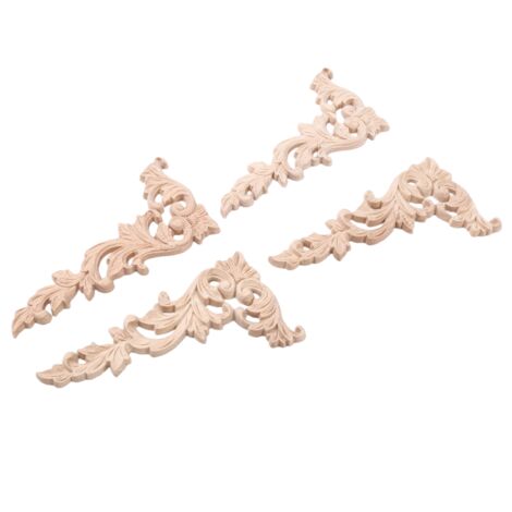 Decorazione in legno intagliato non verniciato, per porte e mobili, stile europeo, 4pcs, 8*8cm Decorazione in legno intagliato non verniciato, per porte e mobili, stile europeo, 4pcs, 8*8cm