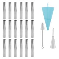 Set Da 33 Pezzi Per Cannoli E Cornetti: Stampi In Acciaio Inox, Sac à Poche, Beccuccio E Spazzola. Forme Dritte E Angolate, Per Dolci E Salati. - 4