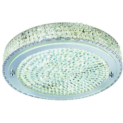 Searchlight Vigne Flush Deckenleuchte – 30 Cm Durchmesser, Kristall-Blatt-Dekor, Milchglas, E27-Fassung – Elegante Deckenlampe Für Wohnzimmer & Flur