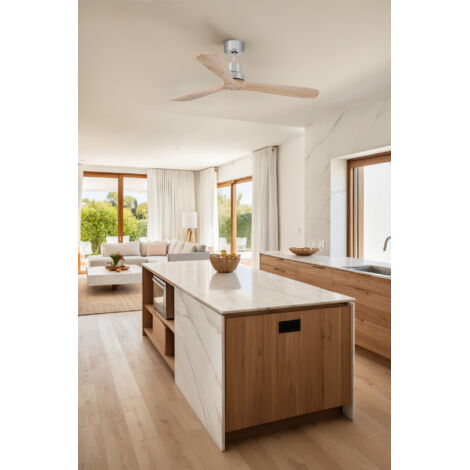 Ventilatore A Soffitto Lantau Con Motore DC E Luce LED 15W 3000K, Pale In Legno Di Pino, 6 Velocità, Telecomando Incluso - 4