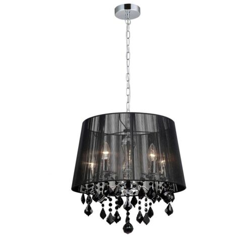 Italux Cornelia - Lámpara colgante para colgar en cromo, negro 5 luces con pantalla de tela negra, E14