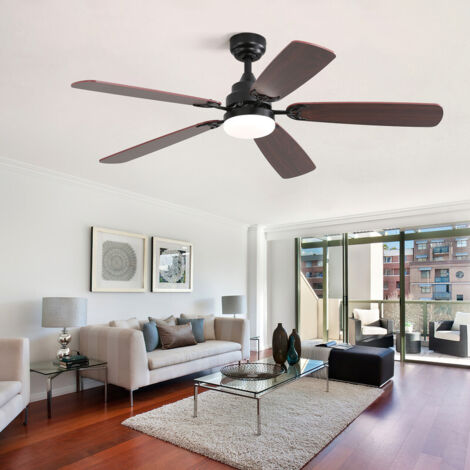 Ventilatore da soffitto Sofucor con luce e telecomando, DC, 132 cm, 5 pale bicolore, Nero