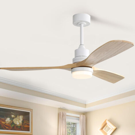 Ventilador de techo Sofucor - 6 velocidades - Motor de CC de bajo consumo - 132 cm - Color blanco y madera maciza