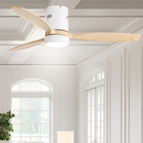 Ventilador de techo Sofucor de CC con cable, 3 aspas de madera maciza, motor de CC silencioso, control remoto con luz
