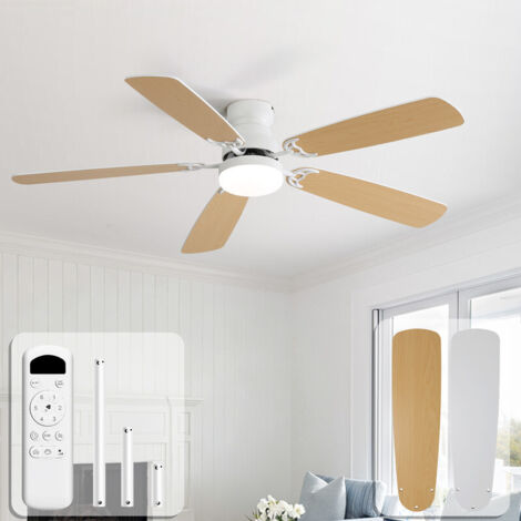 Ventilador de techo Sofucor con luz y mando a distancia – Motor de CC, 132 cm, 5 aspas bicolor – Blanco