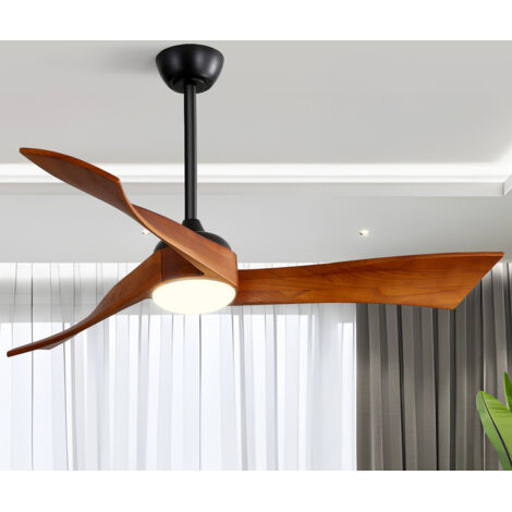 Ventilador de techo Sofucor con luz LED, control remoto, motor de CC, 132 cm, temporizador — Madera maciza (Negro)