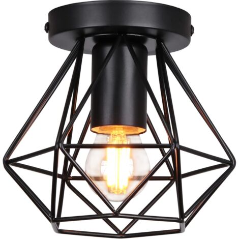 Stoex – Plafonnier industriel cage métal fer – Suspension rétro vintage E27 – Dimensions 16x16x15cm – Compatible ampoules LED et incandescentes
