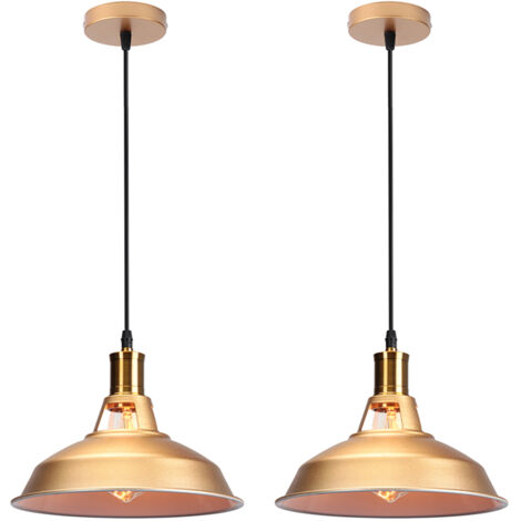 Lot de 2 Lustre Suspension Industrielle Vintage E27 LED Lampe Plafonniers Retro Abat-jour pour Cuisine Salle à manger Salon Chambre Restaurant, Doré